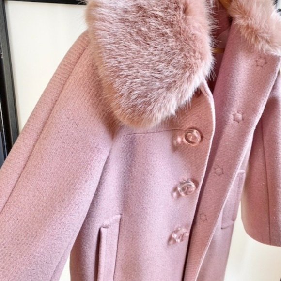 KATE SPADE NEW YORK Pink Metallic Twill coat with removable faux fur collar - Picture 1 of 3